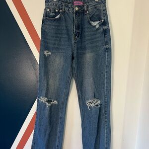 Edikted Blue Distressed Straight Leg Jeans